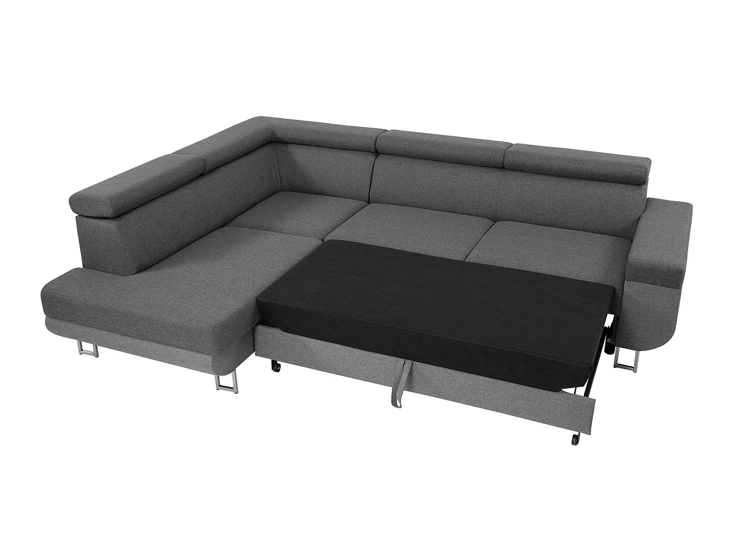 Canapé d'angle convertible 3 places en tissu gris 253x188x71 cm