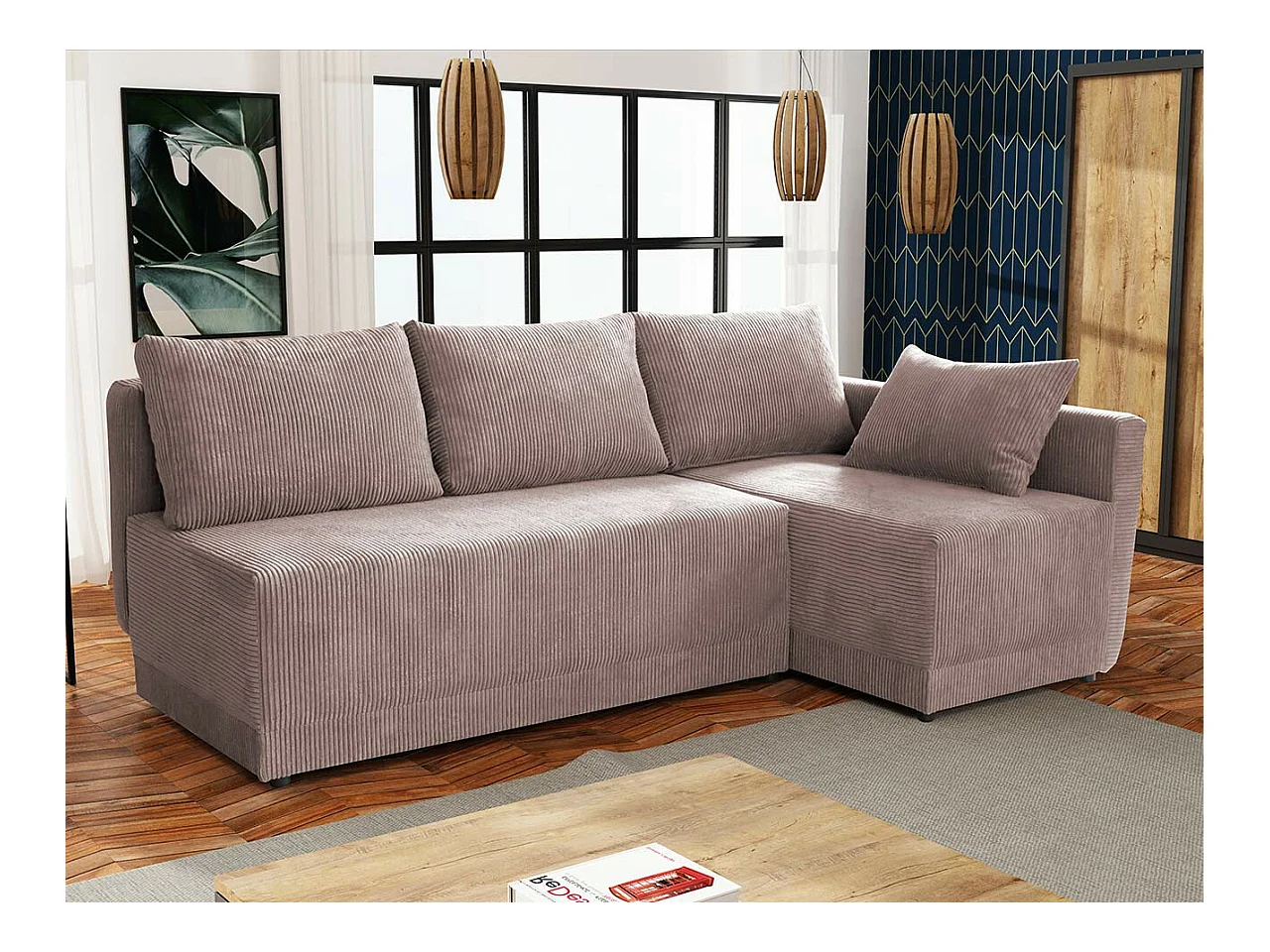 Canapé d'angle Columbus 149, Rose, Fonction de couchage, Boîte de literie, 210x135x85cm