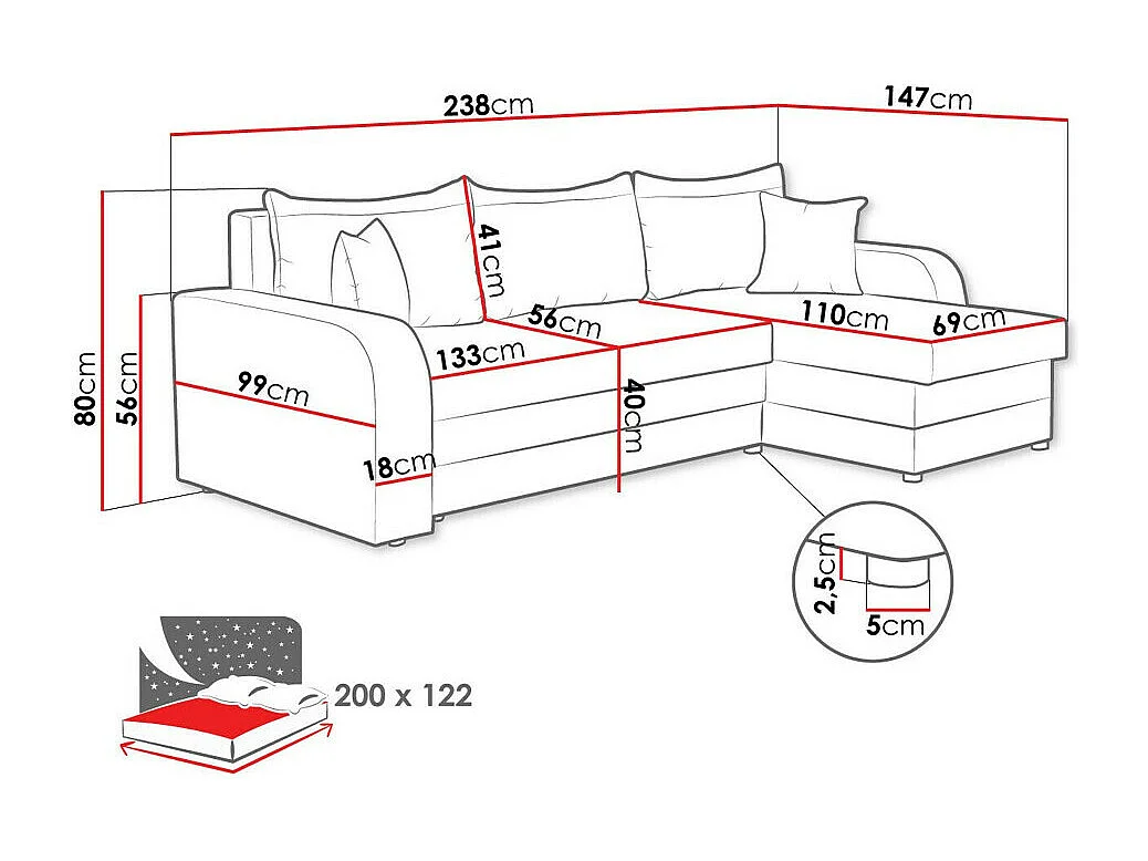 Canapé d'angle Comfivo 203, Brun clair, Fonction de couchage, Boîte de literie, 238x147cm