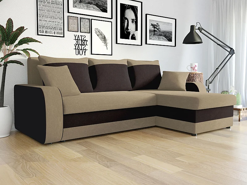 Sofá rinconero Comfivo 203, De color marrón claro, Función de descanso, Almacenaje, 238cm