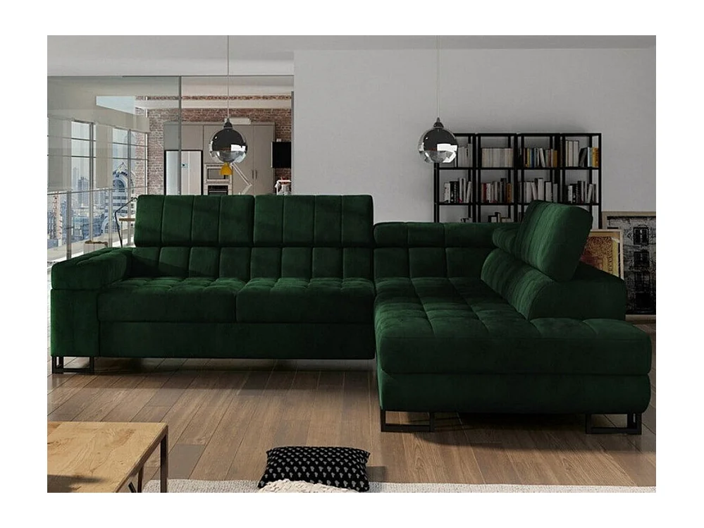 Canapé d'angle Comfivo 232, Vert, Fonction de couchage, Boîte de literie, 271x203x71cm