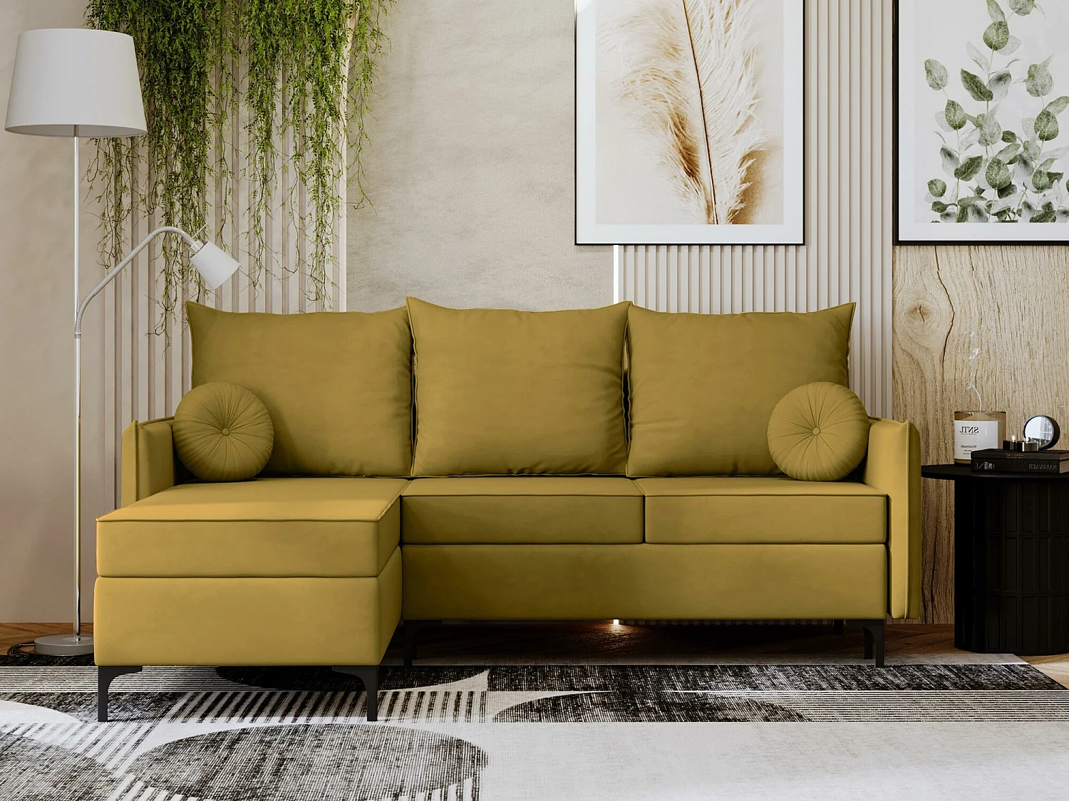 Canapé d'angle Clovis 112, Jaune, Disponible, 213x168x101cm
