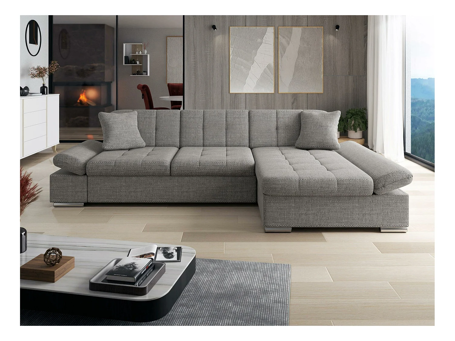 Sofá rinconero Comfivo 219, Gris, 278x161x76cm