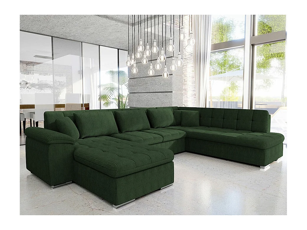 Sofá rinconero Comfivo 128, Verde, Función de descanso, 348x205x76cm