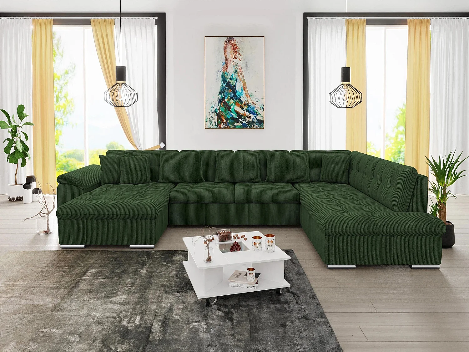 Sofá rinconero Comfivo Gemma II, Verde, Función de descanso, 35x21x8cm
