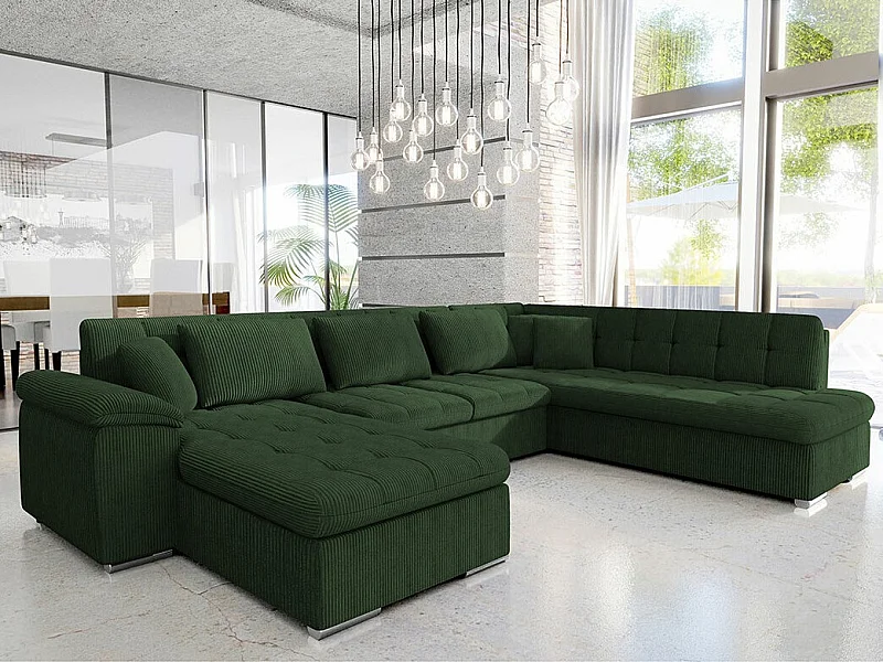 Sofá rinconero Comfivo 128, Verde, Función de descanso, 348x205x76cm