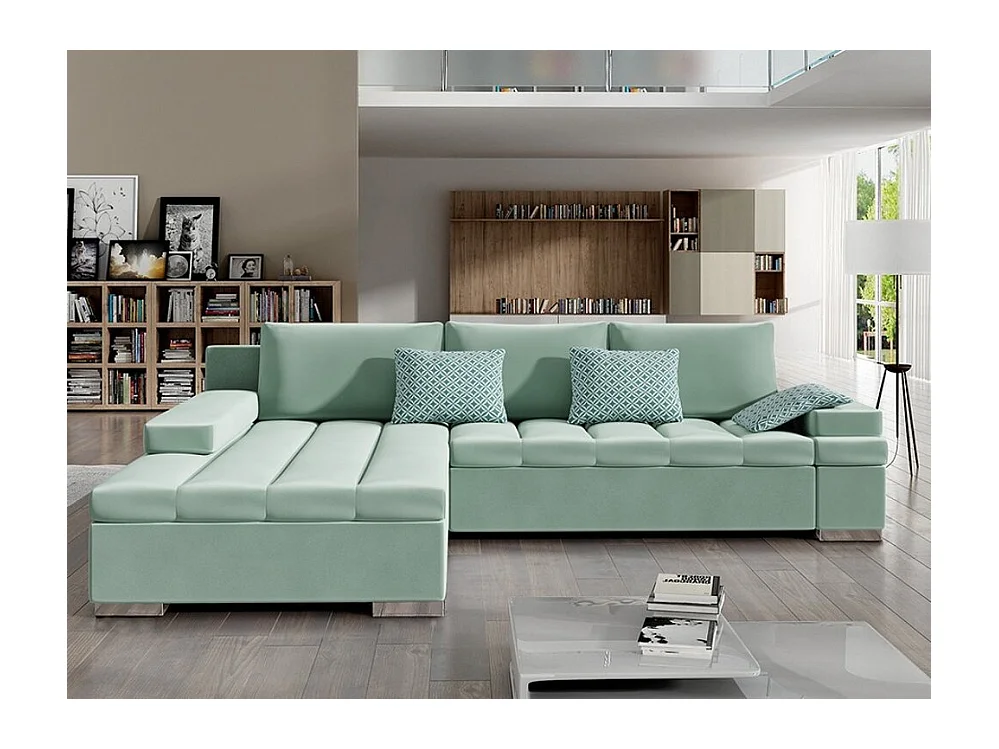 Canapé d'angle Comfivo 113, Turquoise, Fonction de couchage, Boîte de literie, 310x175cm