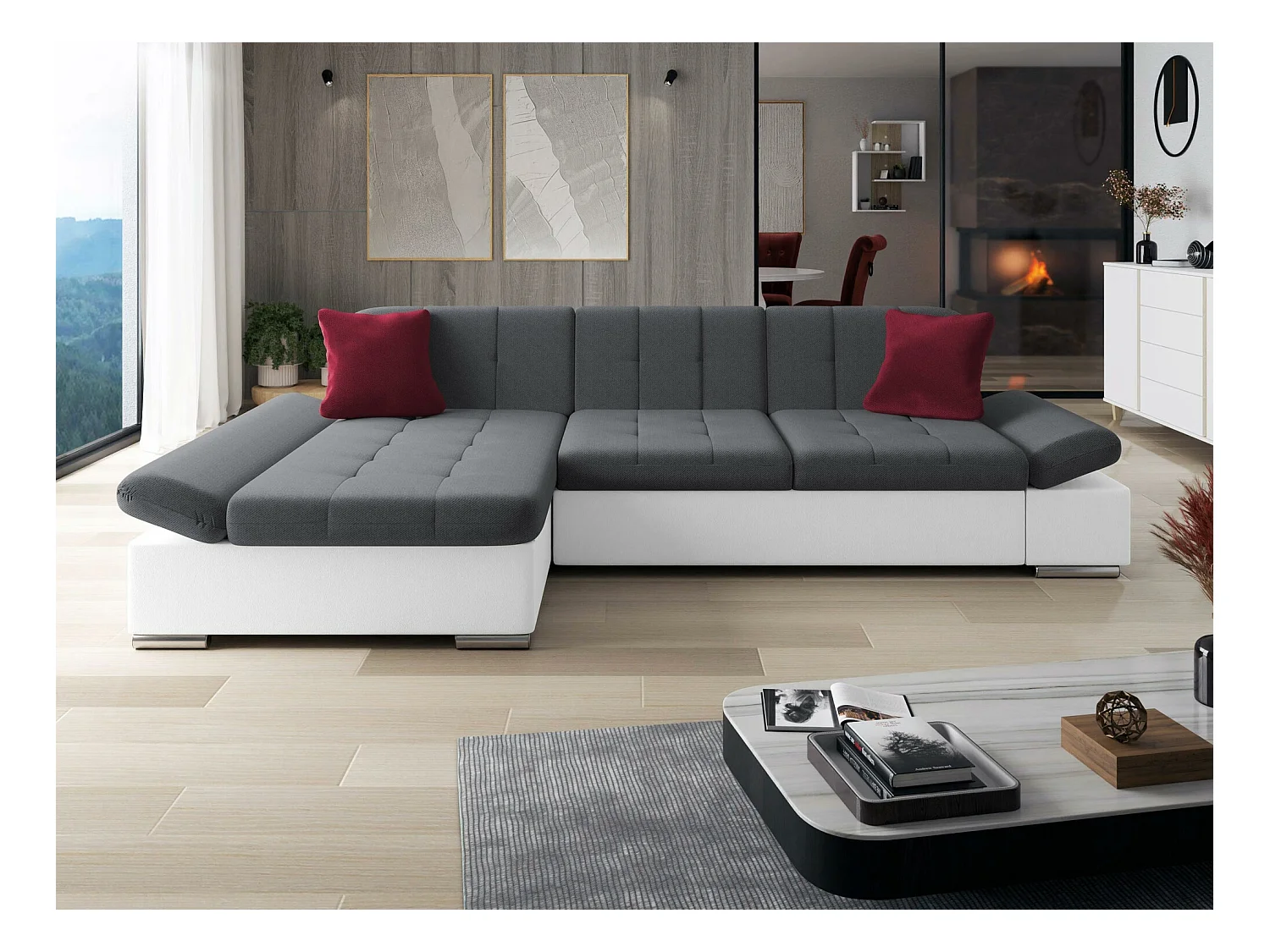 Canapé d'angle Comfivo 219, Gris, 278x161x76cm