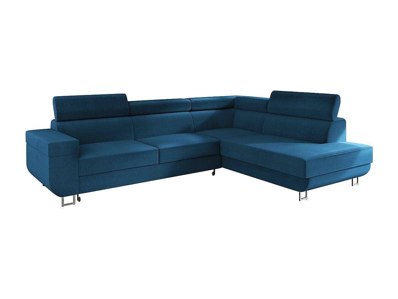 Canapé d'angle Comfivo 306, Bleu, Fonction de couchage, Boîte de literie, 253x188x71cm