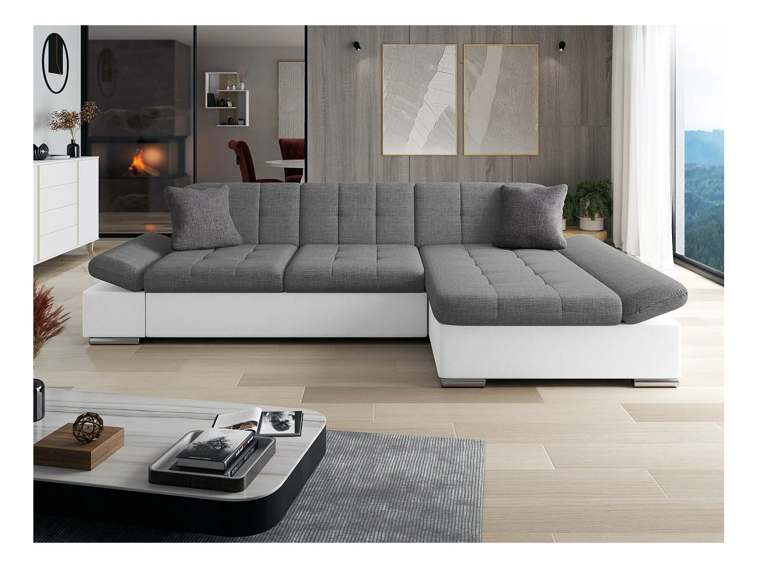 Divano angolare Comfivo 219, Grigio, Senza, 278x161x76cm