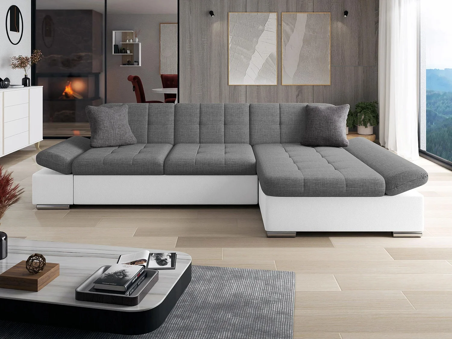 Sofá rinconero Comfivo Serenitas, Gris claro, 278x161x76cm
