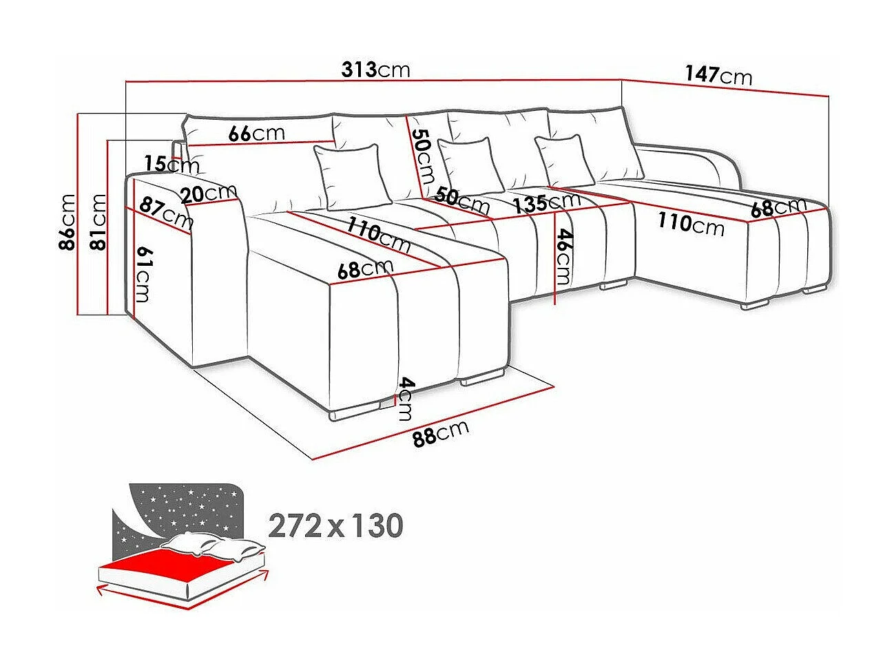 Sofá rinconero Muncie 108, De color marrón claro, Función de descanso, Almacenaje, 313cm
