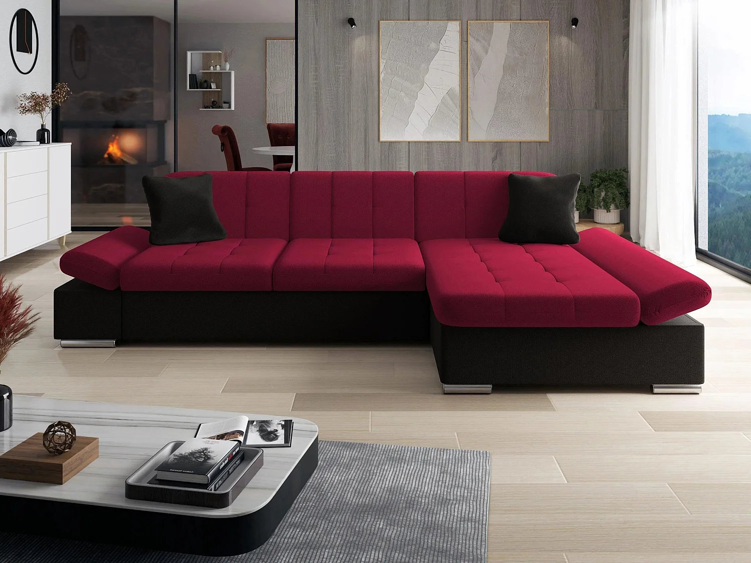 Canapé d'angle Comfivo Serenitas, Rouge, 278x161x76cm