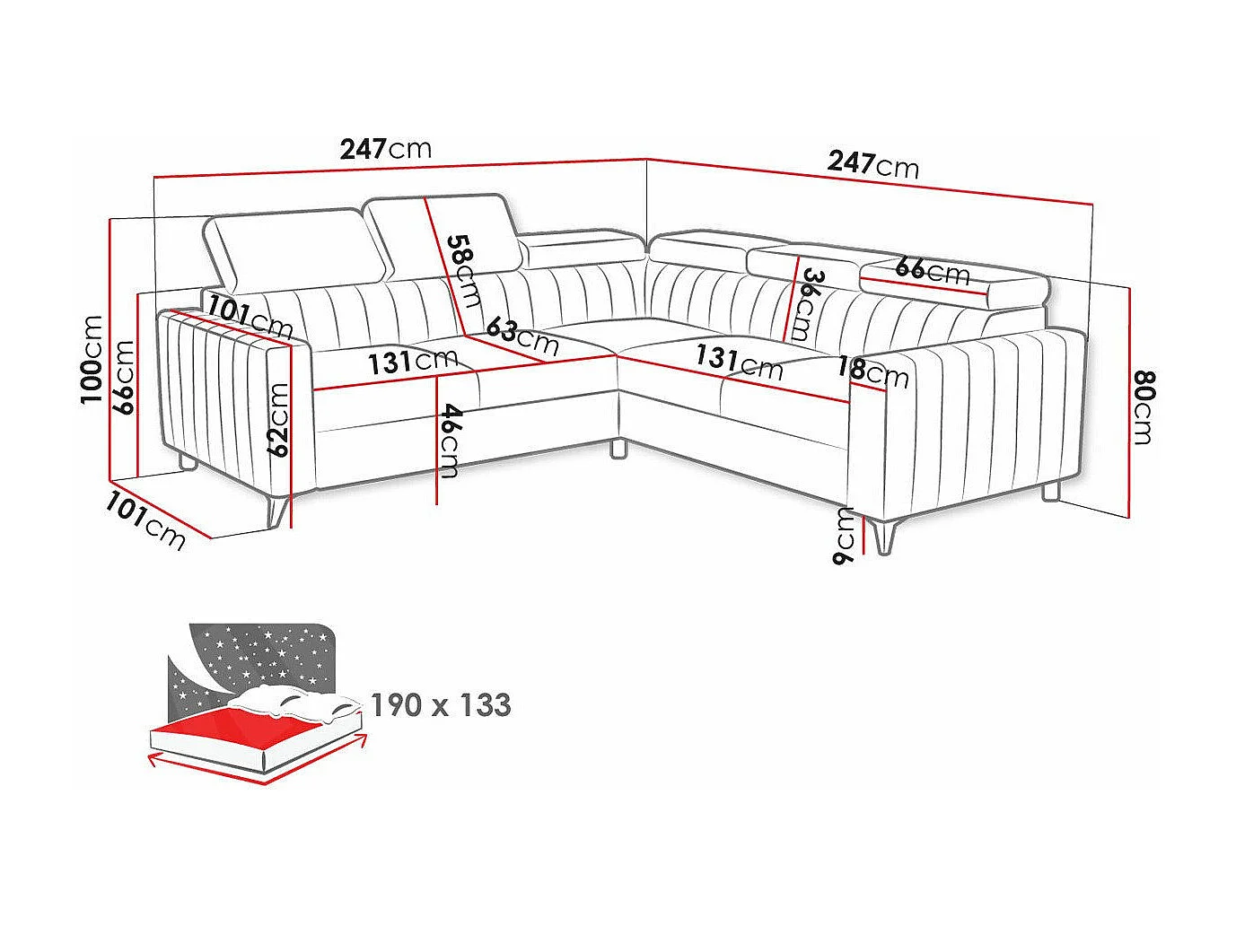 Sofá rinconero Columbus 201, Gris, Función de descanso, Almacenaje, 247x247x80cm