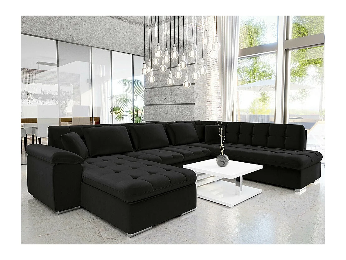 Canapé d'angle Comfivo 128, Noir, Fonction de couchage, 348x205x76cm