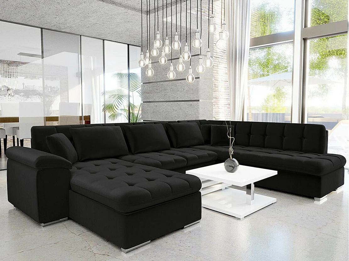 Canapé d'angle Comfivo 128, Noir, Disponible, 348x205x76cm