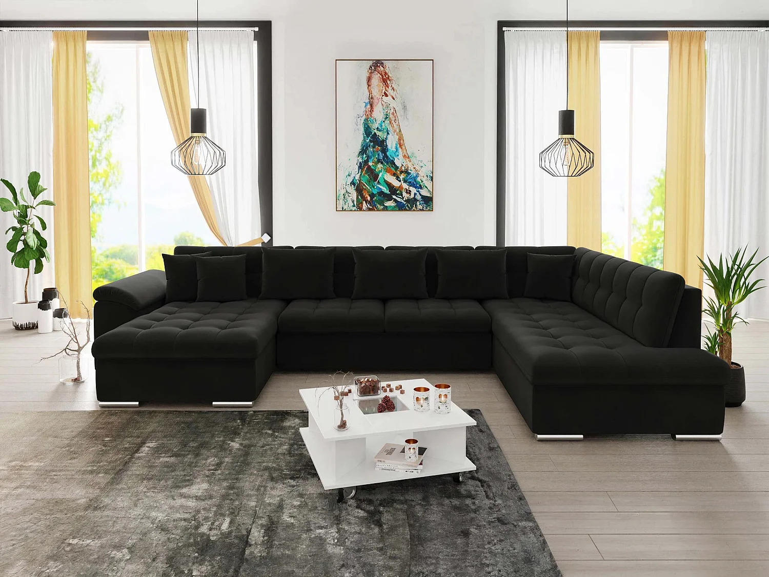 Sofá rinconero Comfivo Gemma II, Negro, Función de descanso, 35x21x8cm