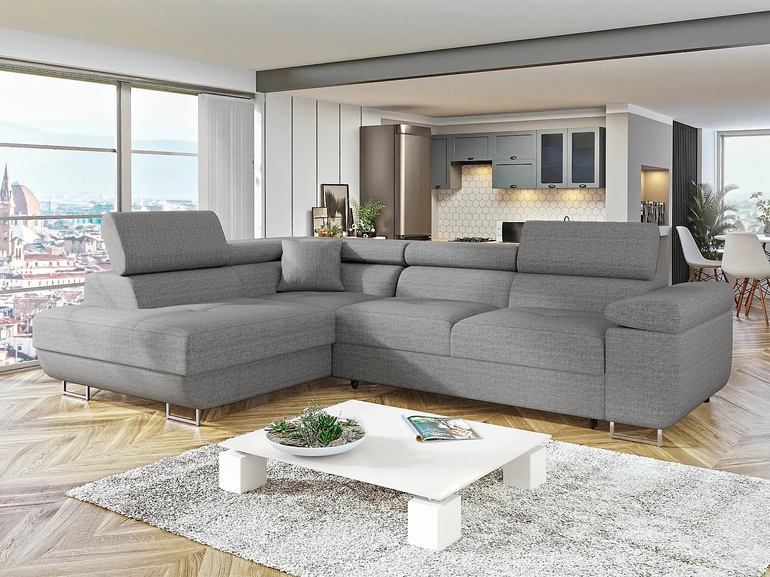 Divano angolare Comfivo Vinetum, Grigio chiaro, Con, 274x203x70cm