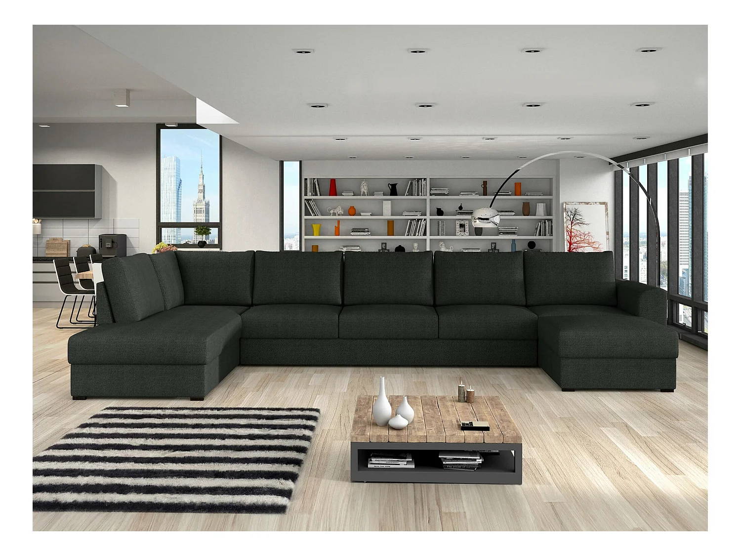 Canapé d'angle Comfivo 191, Noir, Fonction de couchage, Boîte de literie, 370x186x85cm