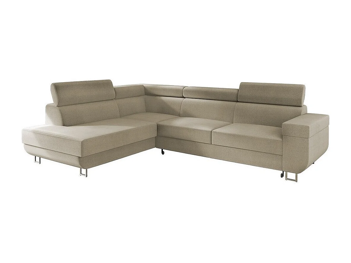 Canapé d'angle Comfivo 306, Brun clair, Fonction de couchage, Boîte de literie, 253x188cm