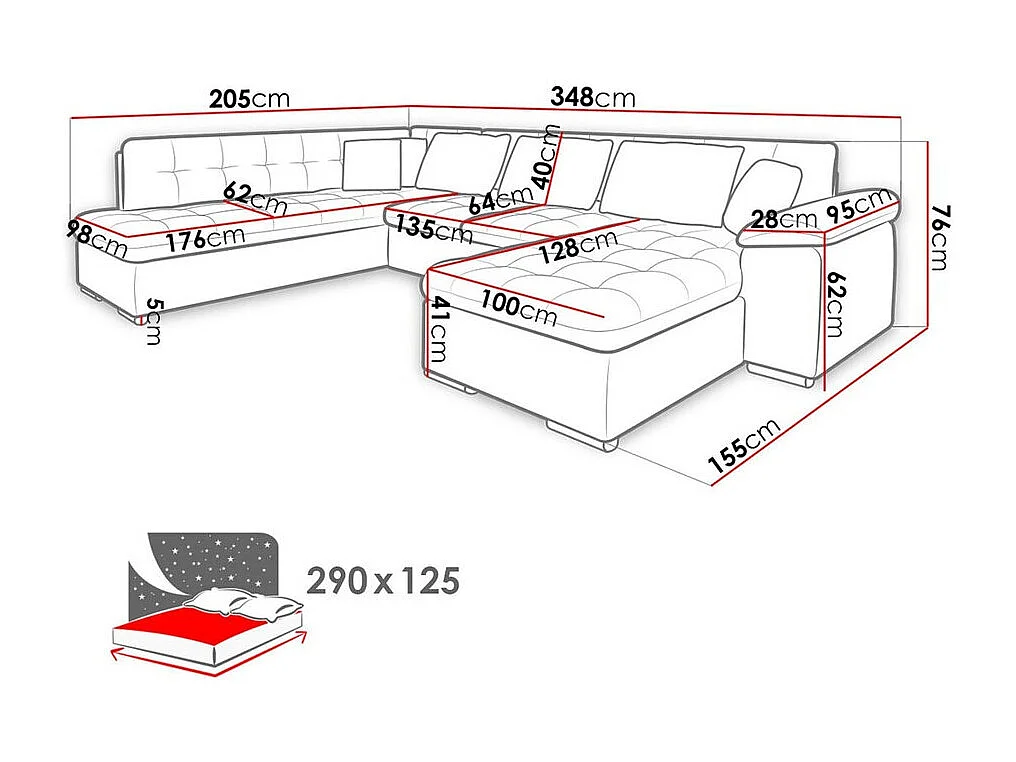 Canapé d'angle Comfivo 114, Rose, Disponible, 348x205x76cm