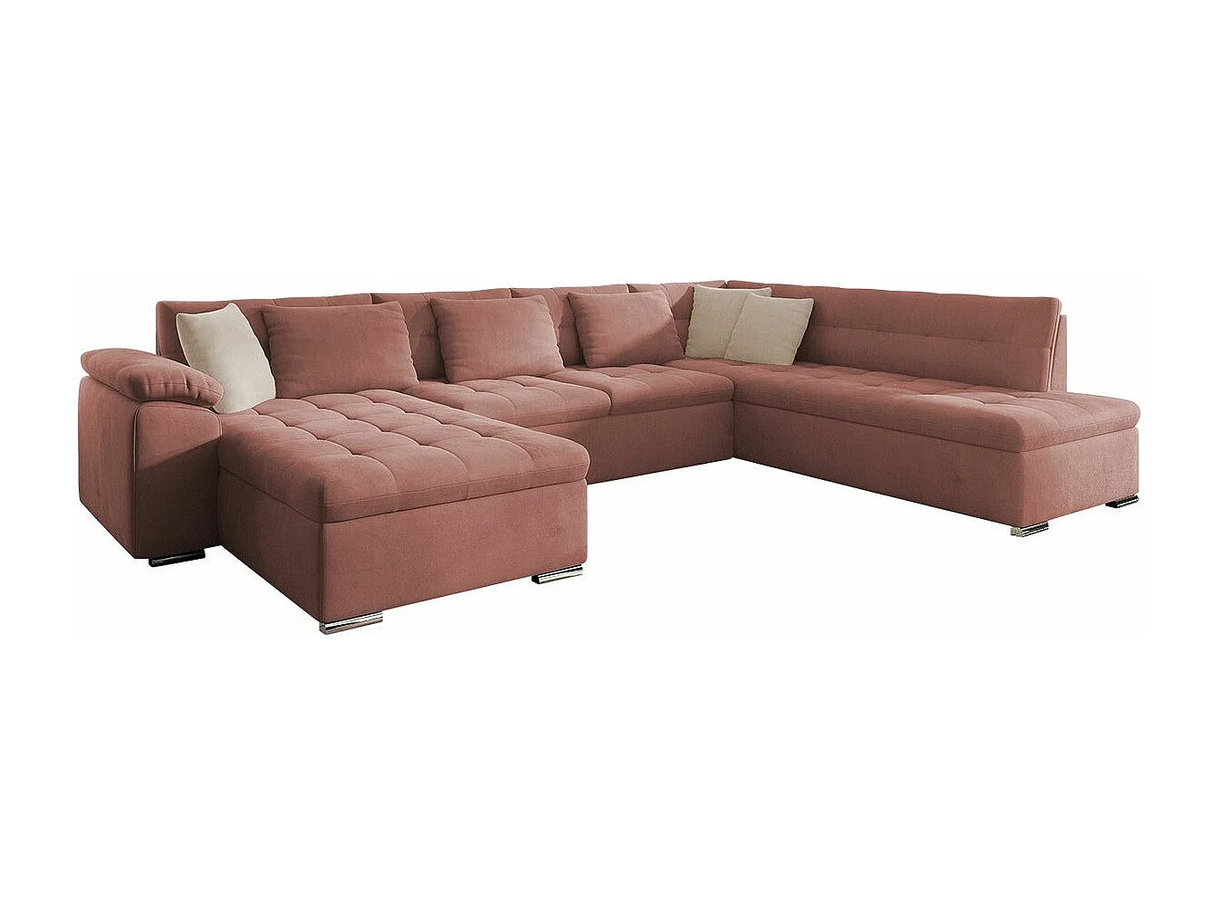 Sofá rinconero Comfivo Gemma, Rosa, Función de descanso, Almacenaje, 348x205x76cm