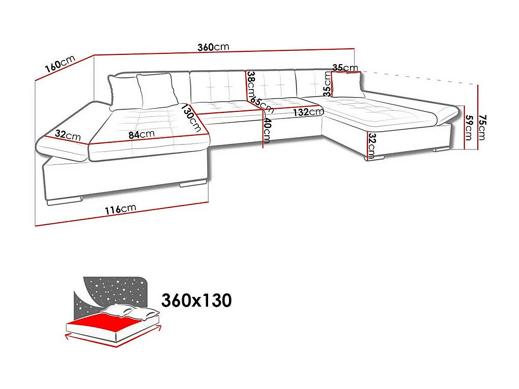 Sofá rinconero Comfivo 240, Blanco, Función de descanso, Almacenaje, 360x160x75cm