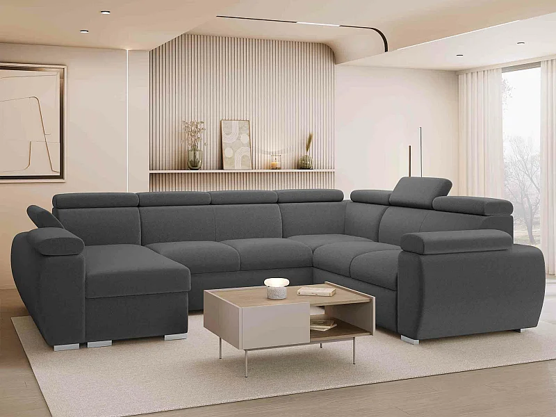 Canapé d'angle Columbus 134, Gris, Disponible, 325x260x85cm