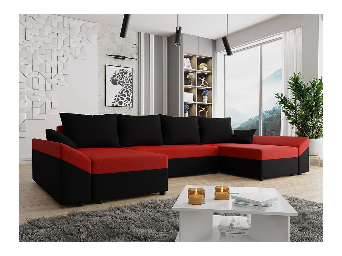 Canapé d'angle Memphis 105, Noir, Fonction de couchage, Boîte de literie, 317x140x82cm