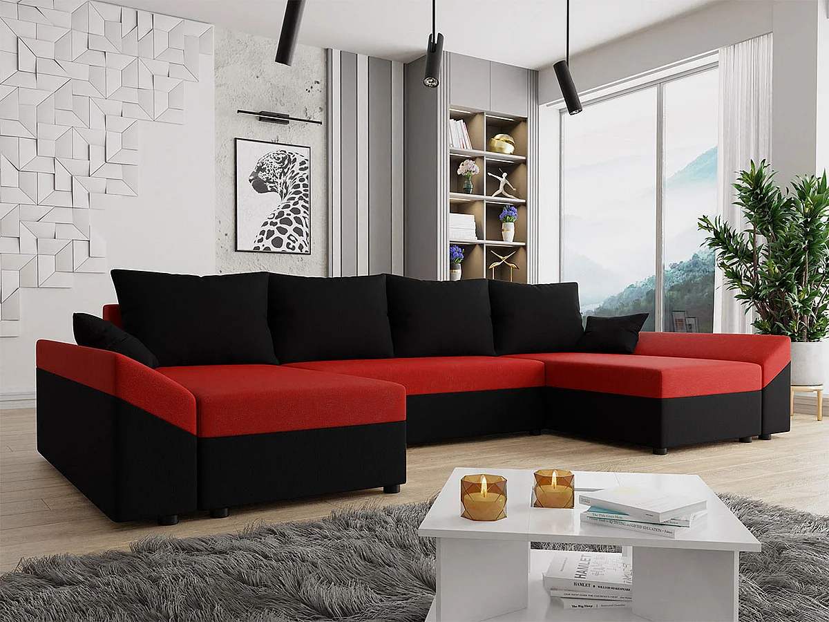 Divano angolare Memphis 105, Nero, Con, 317x140x82cm