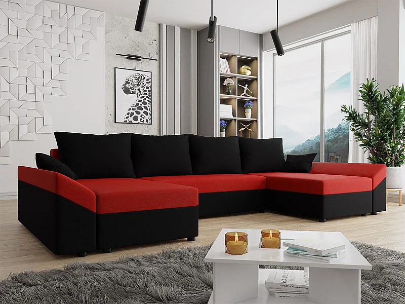 Divano angolare Memphis 105, Nero, Con, 317x140x82cm