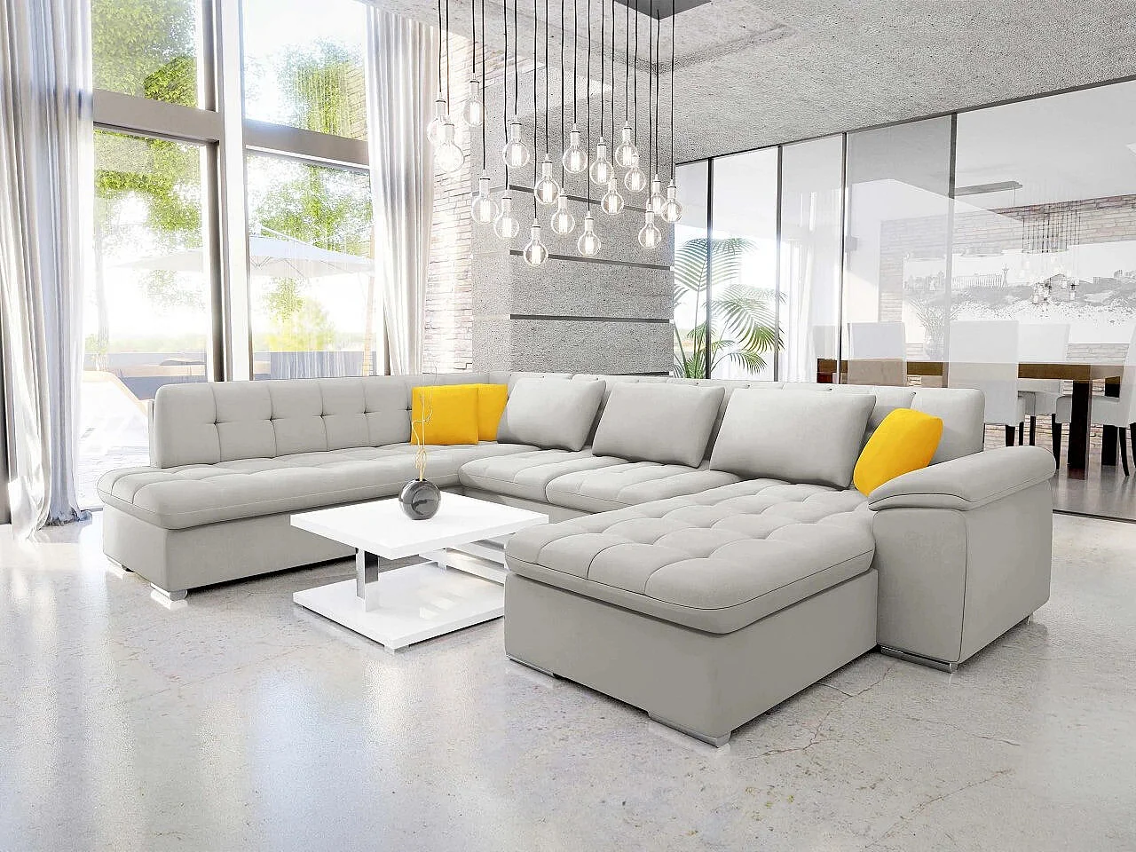 Canapé d'angle Comfivo 170, Gris, Disponible, 348x205x76cm