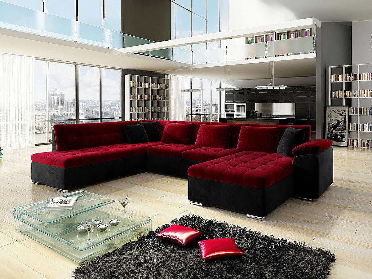 Canapé d'angle Comfivo 114, Rouge, Disponible, 348x205x76cm