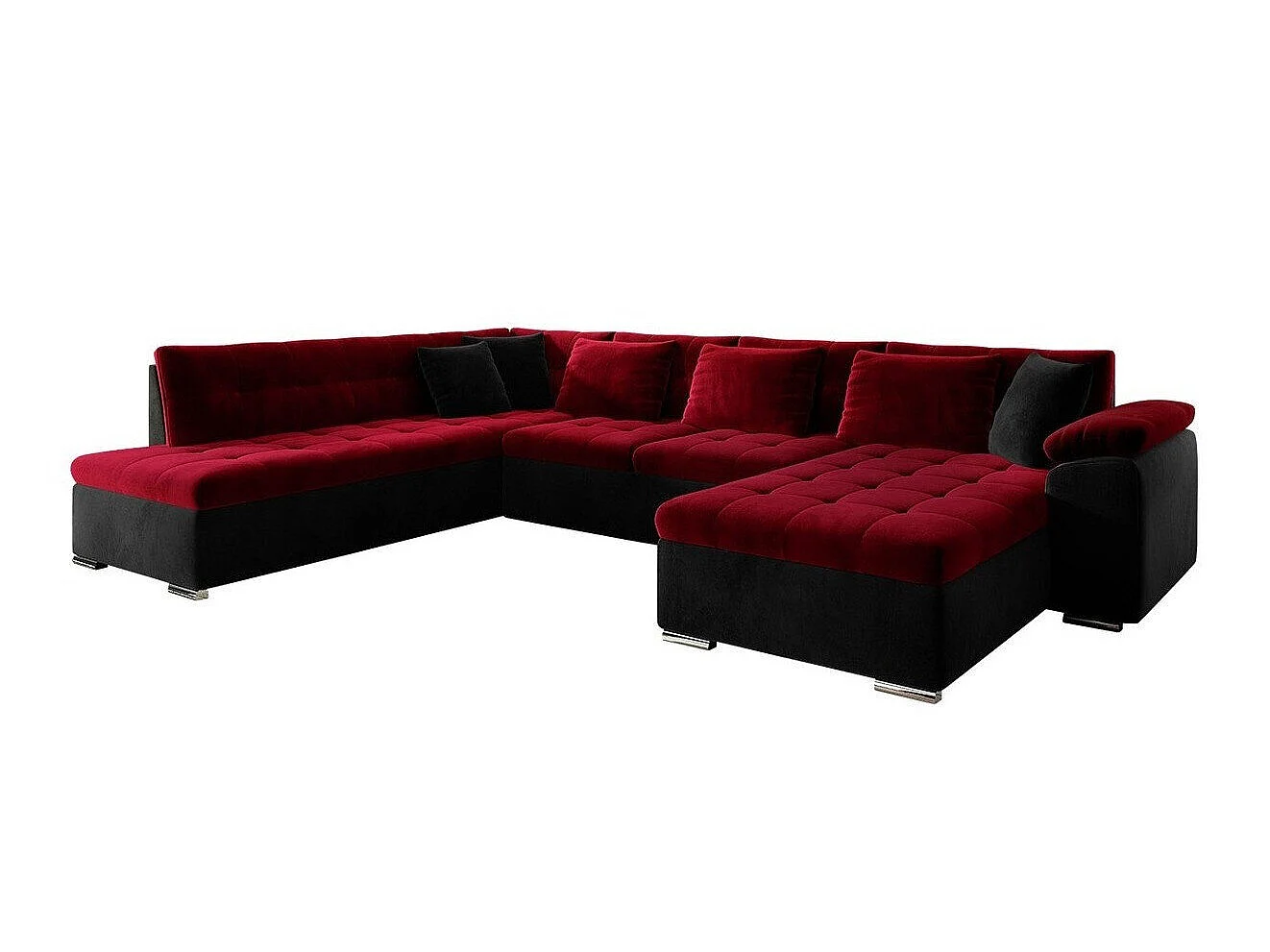 Canapé d'angle convertible 3 places en tissu rouge 348x205x76 cm