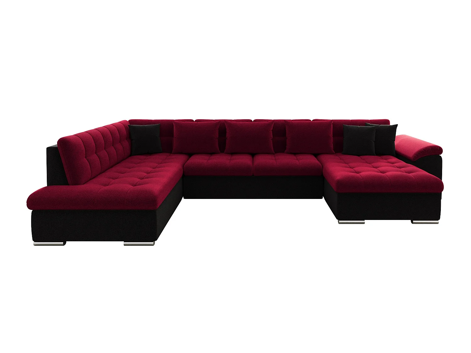 Canapé d'angle convertible 3 places en tissu rouge 348x205x76 cm