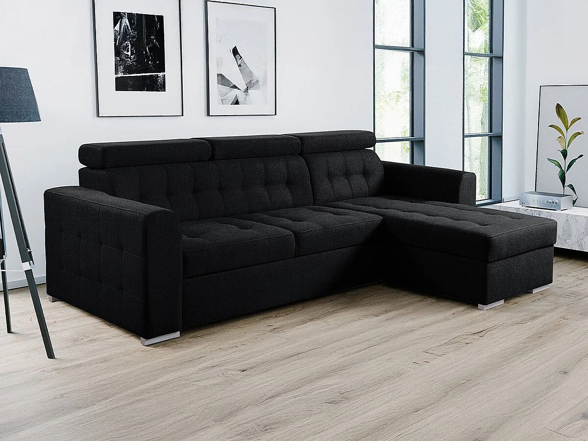 Sofá de canto Temple 123, Preto, Funcionalidade de dormir, 27x18x9cm