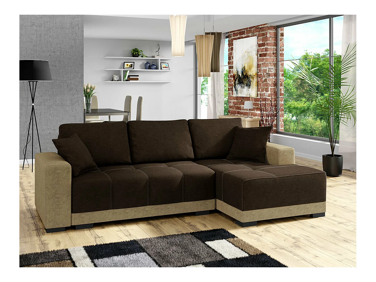 Canapé d'angle Columbus 103, Marron, Fonction de couchage, Boîte de literie, 240x140x85cm