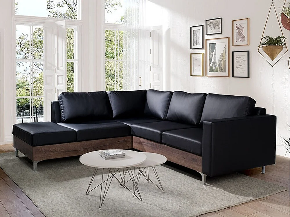 Canapé d'angle Providence 140, Noir, 236x212x81cm