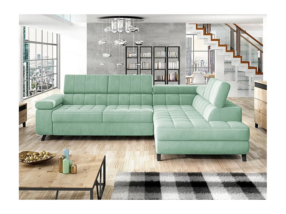 Canapé d'angle Comfivo 207, Turquoise, Fonction de couchage, Boîte de literie, 264x203cm