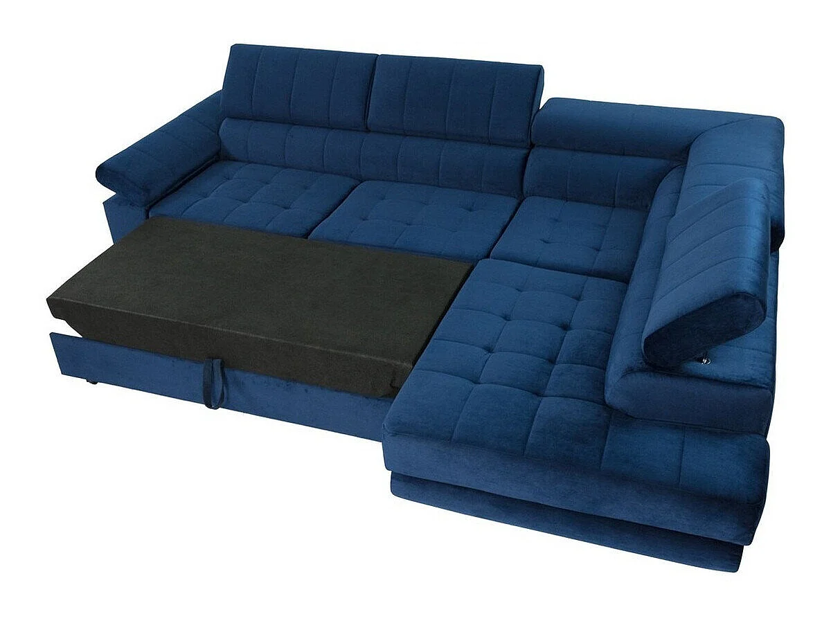 Canapé d'angle convertible 3 places en tissu turquoise