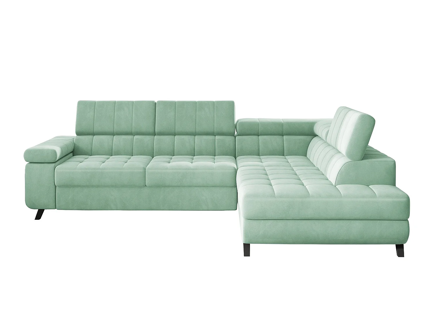 Canapé d'angle convertible 3 places en tissu turquoise