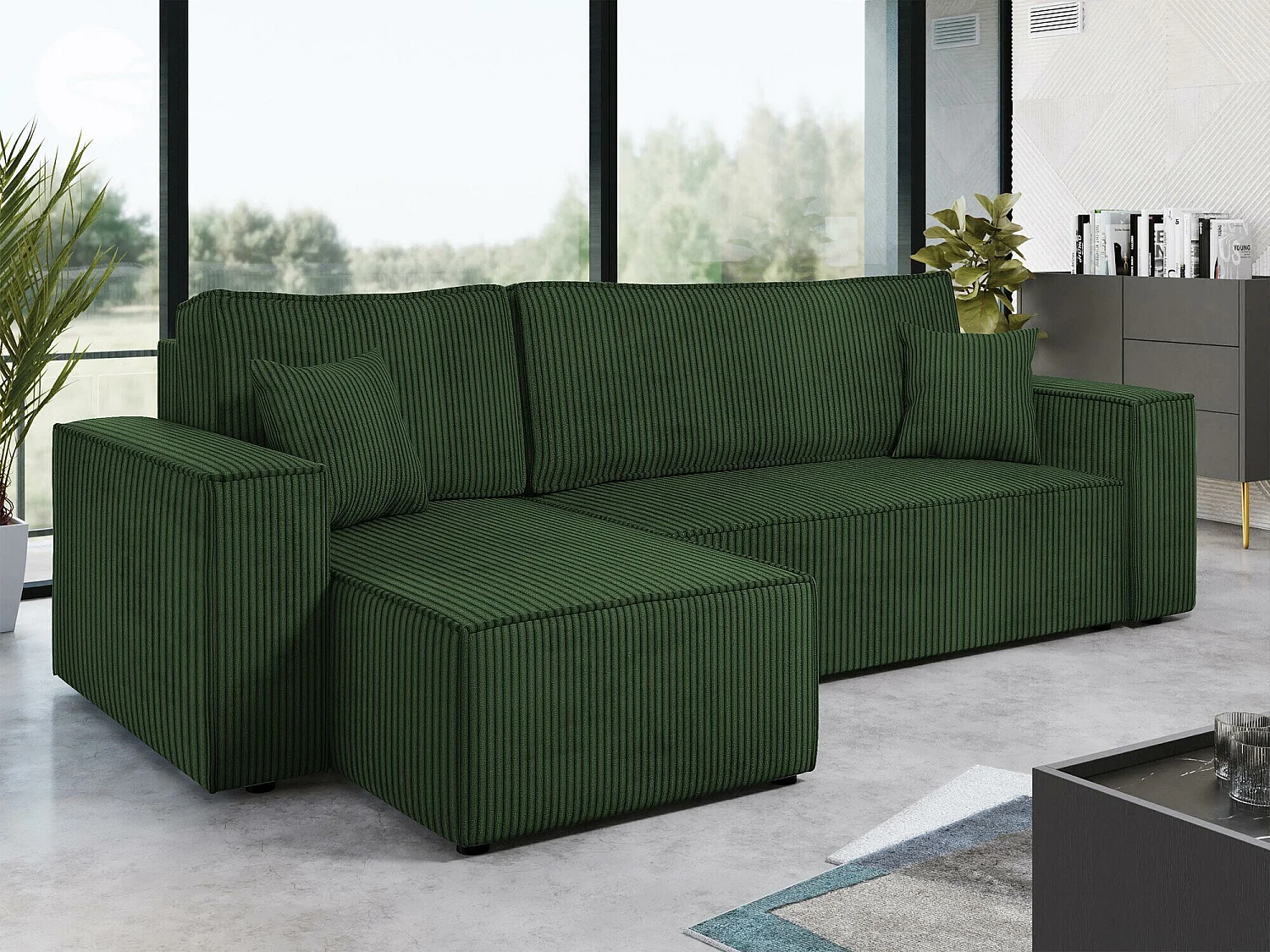 Sofá rinconero Vespes, Verde, Función de descanso, Almacenaje