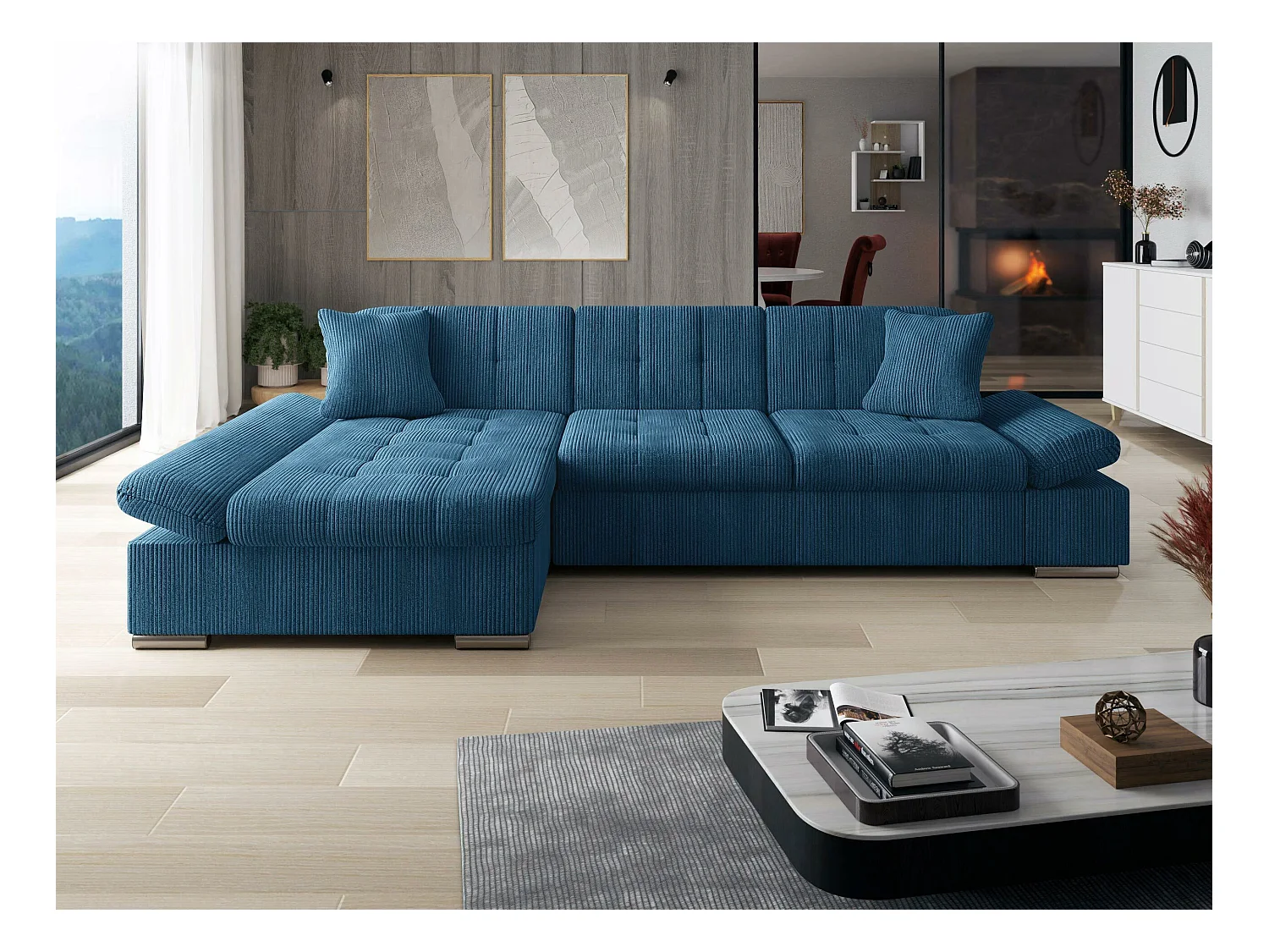 Canapé d'angle Comfivo 152, Turquoise, Fonction de couchage, Boîte de literie, 278x161cm