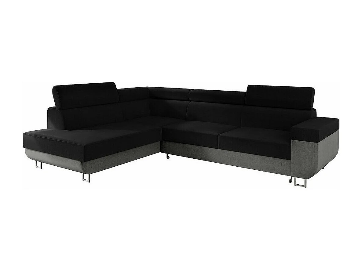 Canapé d'angle Comfivo 306, Noir, Fonction de couchage, Boîte de literie, 253x188x71cm