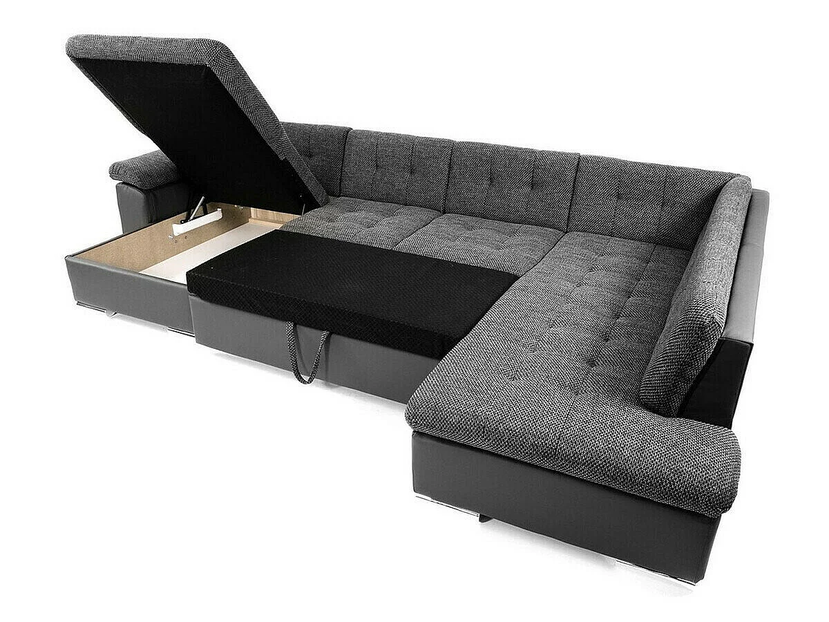 Canapé d'angle convertible 3 places en tissu brun 348x205x76 cm