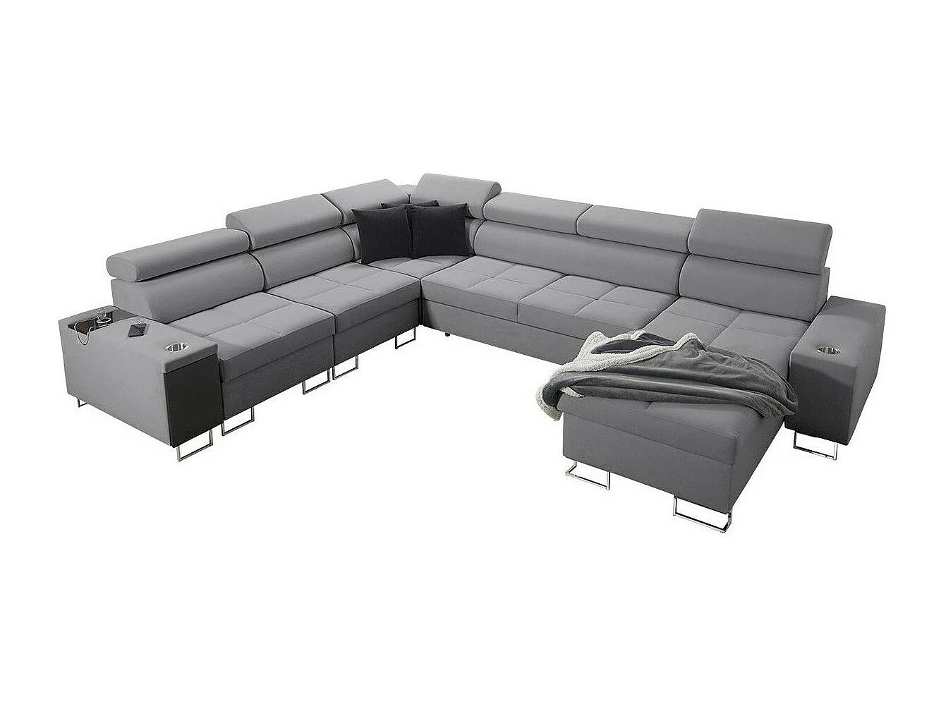 Canapé d'angle Pearland 116, Gris, Fonction de couchage, Boîte de literie, 360x284x84cm