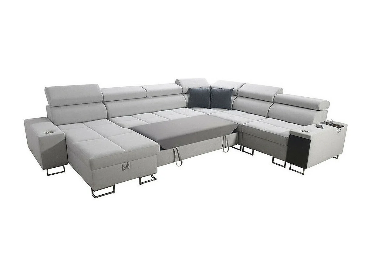 Canapé d'angle Pearland 116, Gris, Fonction de couchage, Boîte de literie, 360x284x84cm