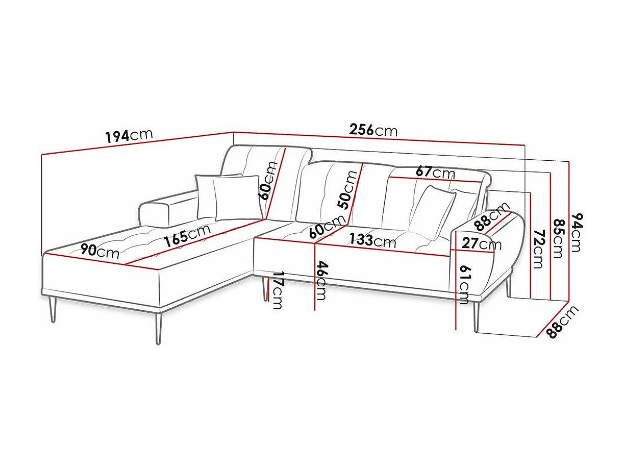 Canapé d'angle Providence 153, Vert, 256x194x85cm