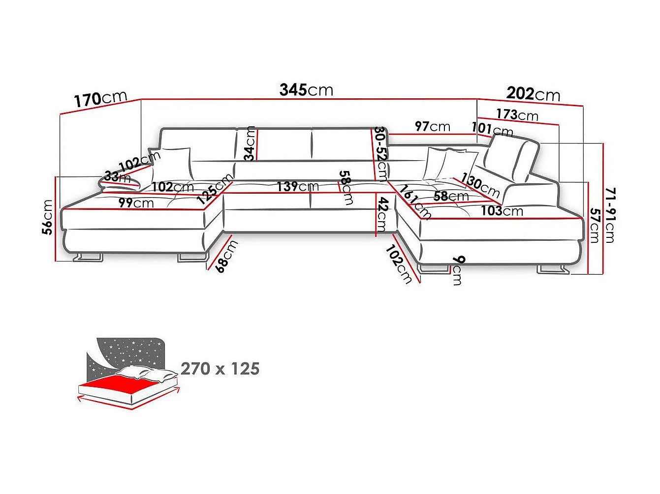 Canapé d'angle Comfivo 190, Gris, Disponible, 345x202x71cm