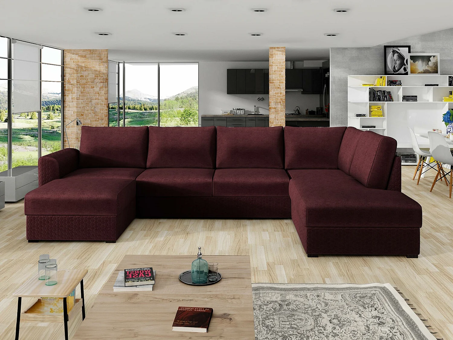 Canapé d'angle Comfivo 261, Rose, Fonction de couchage, Boîte de literie, 305x188x85cm